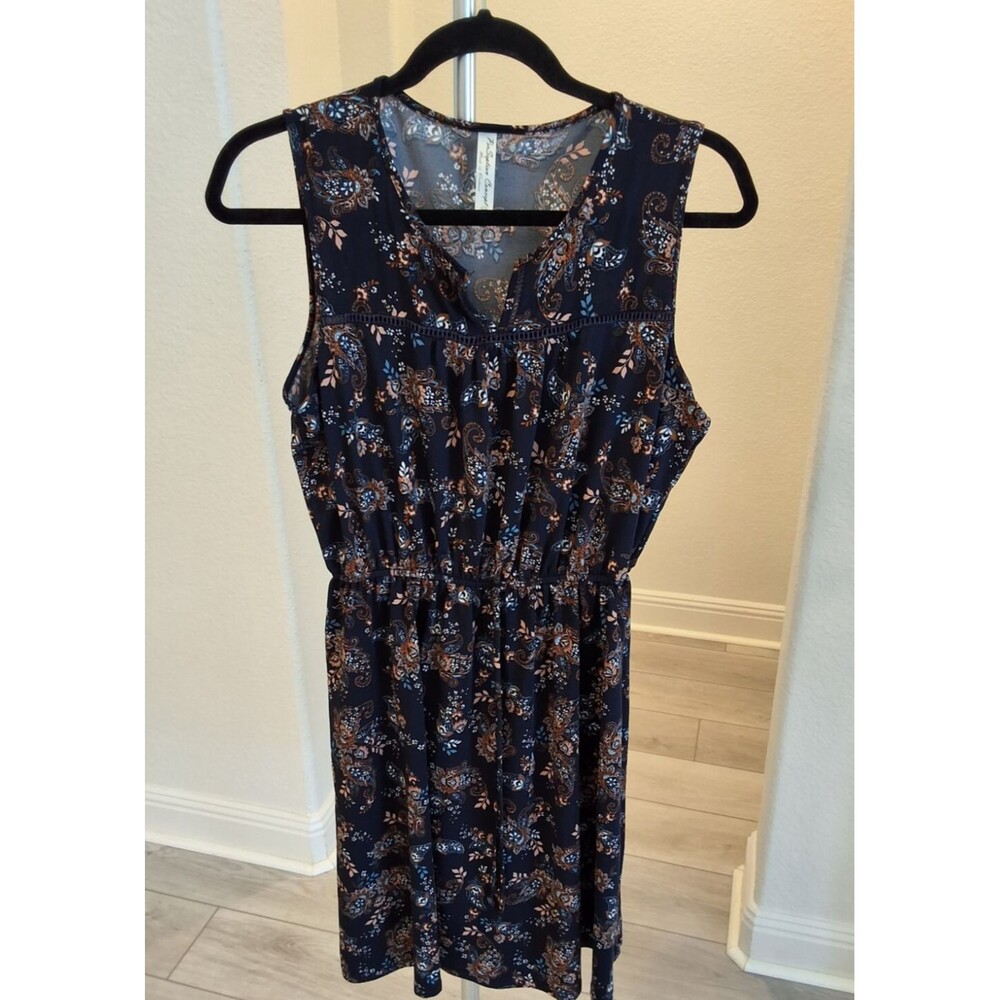 PerSeption Concept Midi Blue Boho Babydoll M Short Sleeve Ditsy Floral Dress